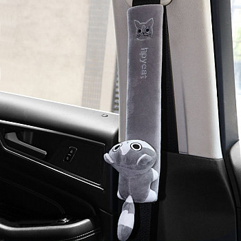 002 Cute Cartoon Thicked Seat Belt Anti-Strangled Protective Cushion, Length: 23cm (Gray Cat)