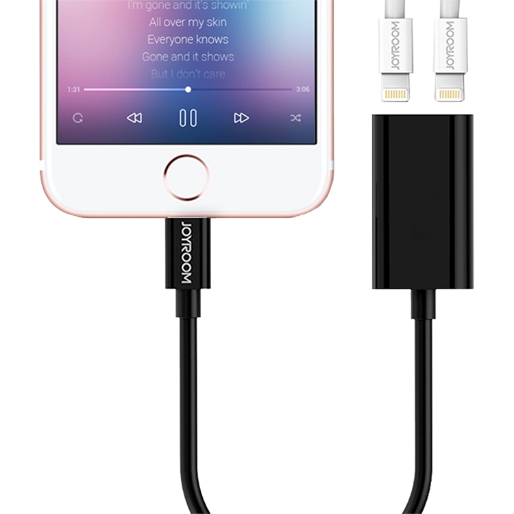 JOYROOM Dual 8 Pin Adapter Splitter withith Audio & Charge Port, For iPhone 7/7 Plus/6/iPad Mini, Data Sync, Support for iOS 10.3 and Later(Black)