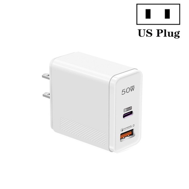 QC5.0 USB / PD25W Type-C Super Fast Charging Full Protocol Phone Charger, US Plug(White)