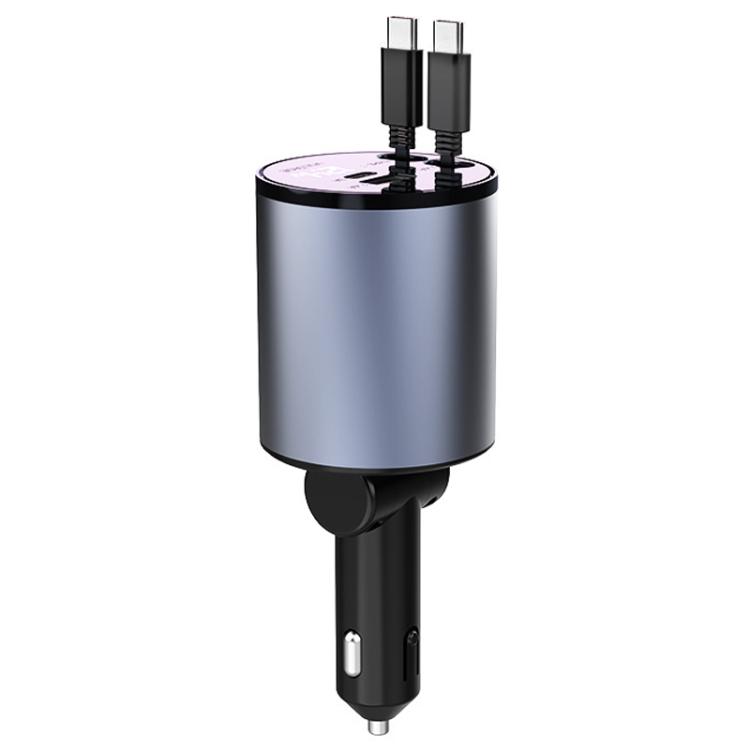 100W Metal Car Retractable Cable Cigarette Lighter Charger, Specification: TYPE-C+TYPE-C (PD+QC)