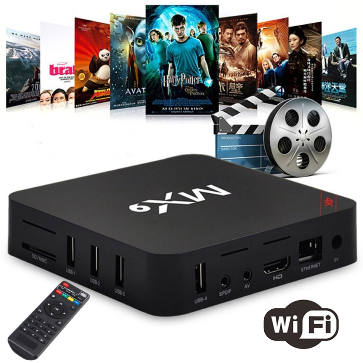 MX9 4K TV Box Android 10.0 Media Player wtih Remote Control, Allwinner H3 Quad Core ARM Cortex-A7, 1GB+8GB, 5G WiFi / Ethernet / TF / USB
